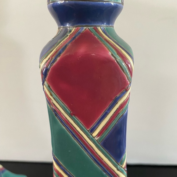 Vintage Oklahoma Importing Company Hand Painted Ceramic 8.5” Pair Candle Holders - Picture 9 of 9